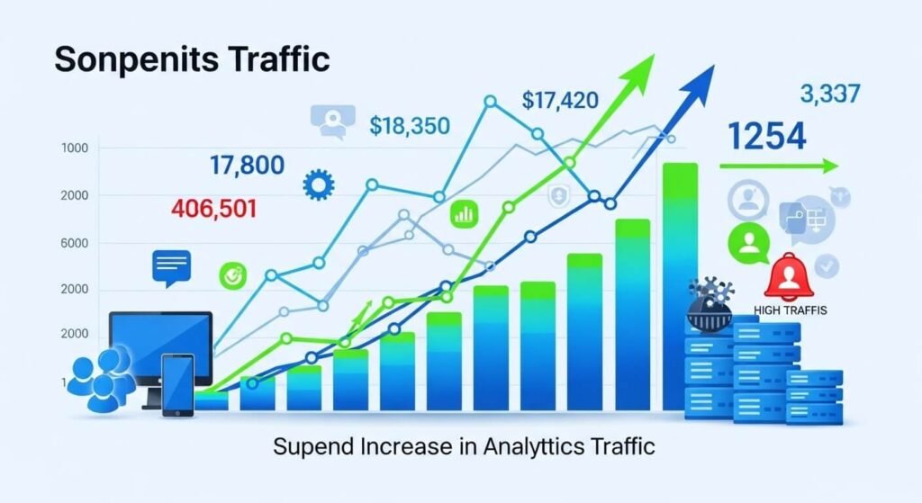 Aumento repentino de tráfego no site com gráfico ascendente