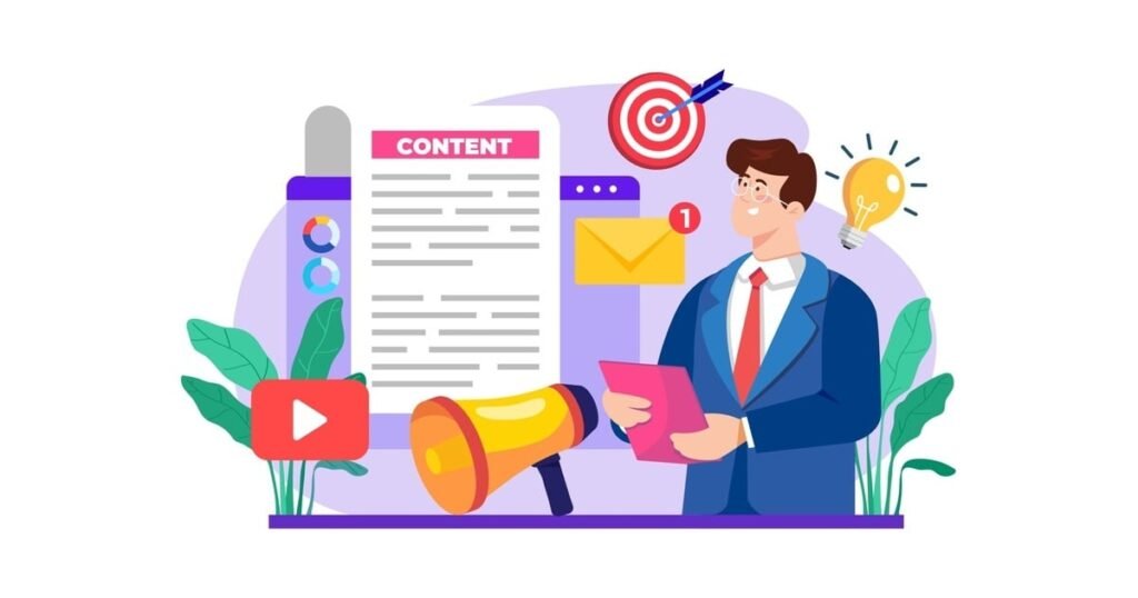 Empreendedor analisando SEO e marketing de conteúdo em um laptop